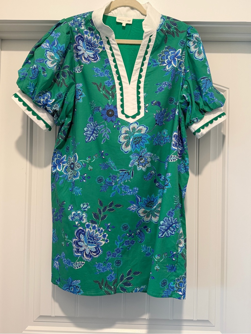 entro Green Floral V-Neck Puff Sleeve Dress